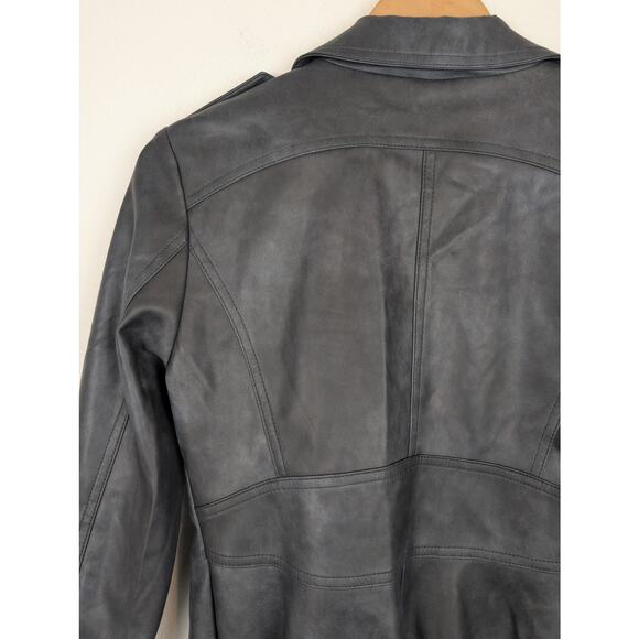 Anthropologie Vegan Leather Jacket Peplum Asymmetrical Moto Gray Size S - Picture 8 of 14